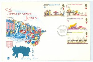 Jersey 30-33 1970 Battle of Flowers (parade of floats) set of 4 on cacheted unaddressed FDC