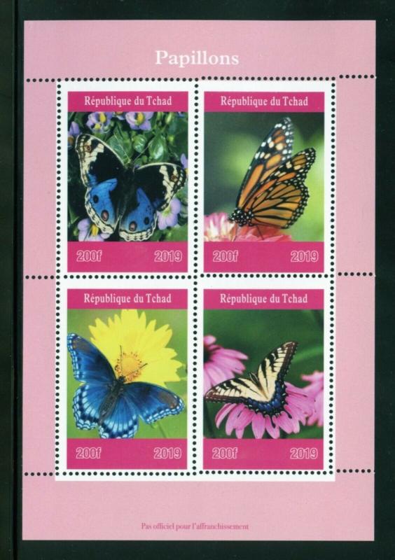 CHAD  2019  BUTTERFLIES SHEET OF FOUR  MINT NH