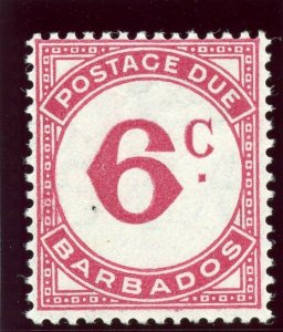 Barbados 1950 KGVI Postage Due 6c carmine (O) MLH. SG D6.