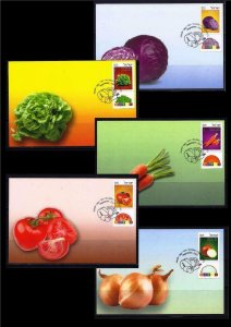 ISRAEL STAMPS 2015 VEGETABLES 5 STAMPS MAXIMUM CARDS TOMATO ONION CARROT