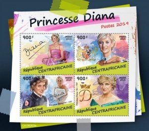 Central Africa - 2019 British Royalty Princess Diana - 4 Stamp Sheet - CA190303a