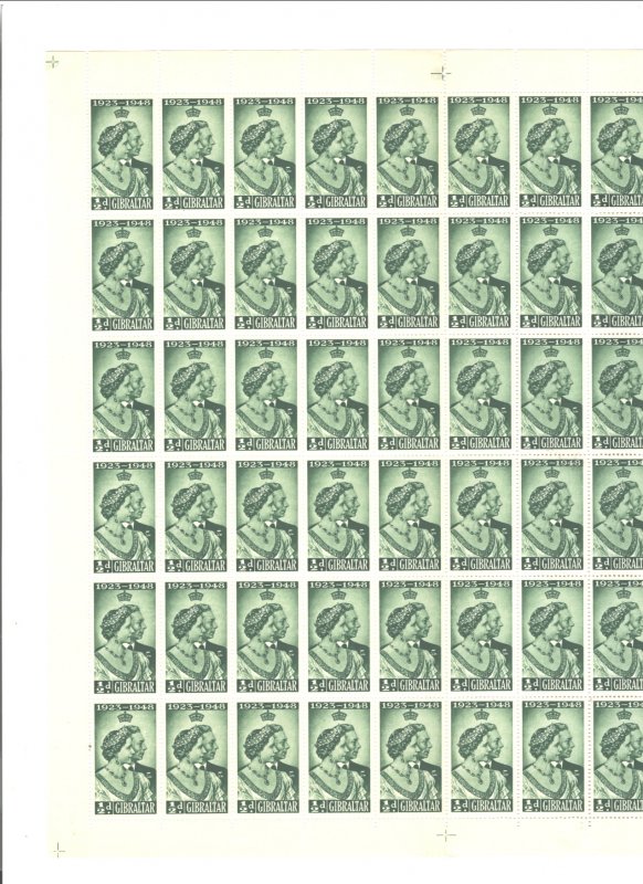 GIBRALTAR 1949 S. W..#121 FULL SHEET (NO SEPARATIONS) MNH C.V.$60.00