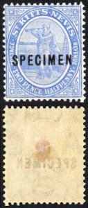 St Kitts-Nevis SG17s 2 1/2d Bright Blue opt SPECIMEN M/M