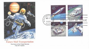 1989 Air Mail FDC, #C125a, 45c Future Mail Transportation, Fleetwood, block of 4