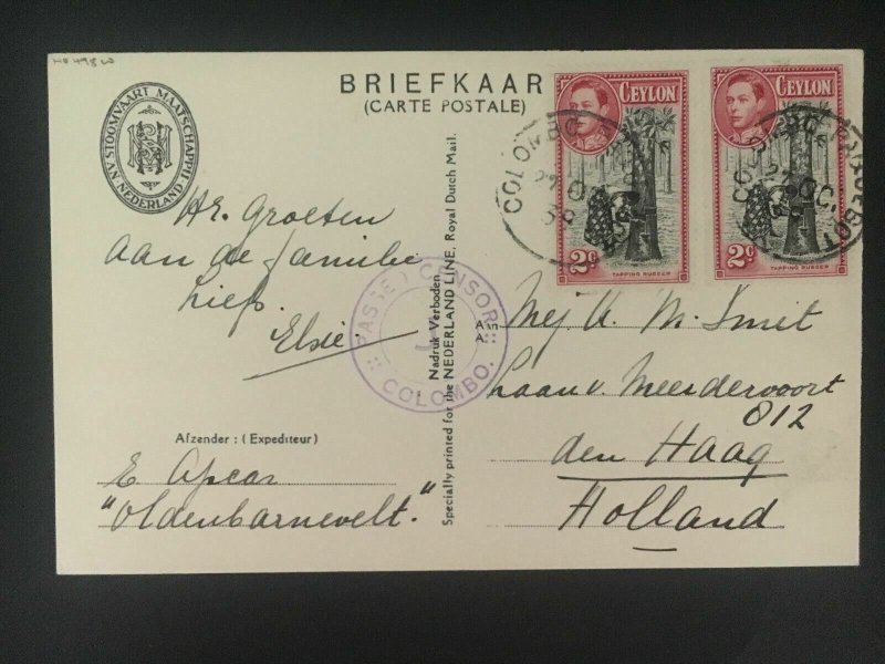 1939 Colombo Ceylon RPPC postcard Cover to Holland Censored Devil Dancing