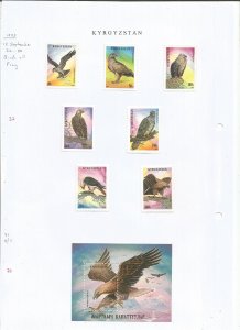 KYRGYZSTAN - 1995 - Birds of Prey - Perf 7v Set & Souv Sheet-Mint Lightly Hinged