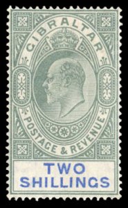 Gibraltar #59a Cat$120, 1905 2sh green and ultramarine, hinged