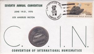 U.S. # 1387 on an Event Cover for International Numismatics, Medallion Included