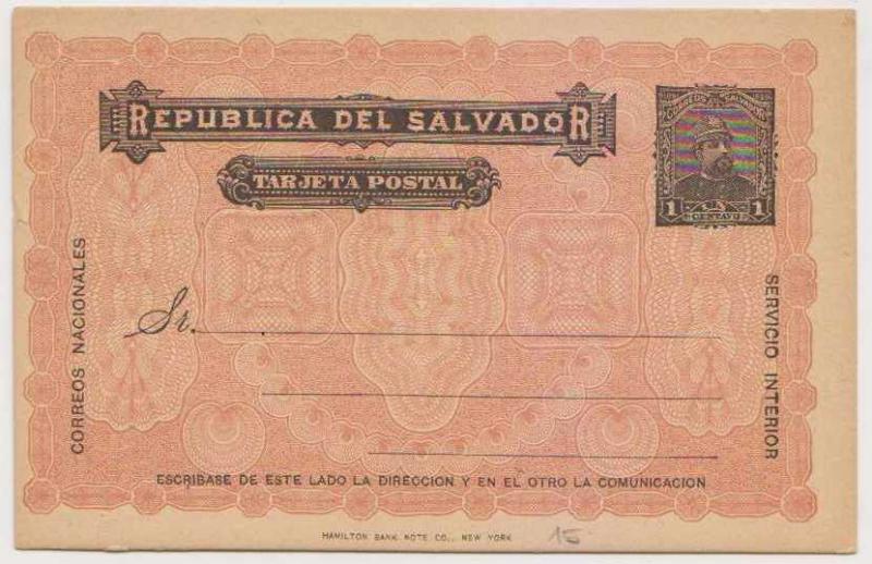 EL SALVADOR 1893 PS EZETA TYPE H&G 19 CARD ENTIRE UNUSED VF