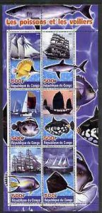 CONGO KINSHASA - 2004 - Fish & Sailing Ships - Perf 6v Sheet -MNH-Private Issue