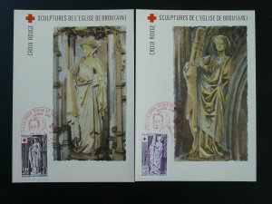 medieval art Red Cross x2 maximum card France 1976 ref 101412