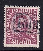 Iceland    #123  used   1921  Christian X   40a  claret   revenue cancellation