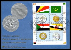 UN Geneva 512 Flags Coins Postal Administration Set of Two U/A  FDCs VF