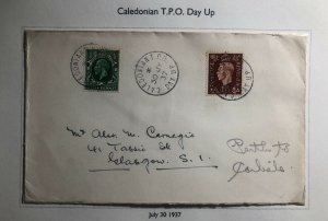 1937 Caledonian Scotland England Cover To Glasgow Traveling Post Office