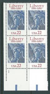 US #2224 22c Statue of Liberty Plate Block of 4(MNH) CV$2.25