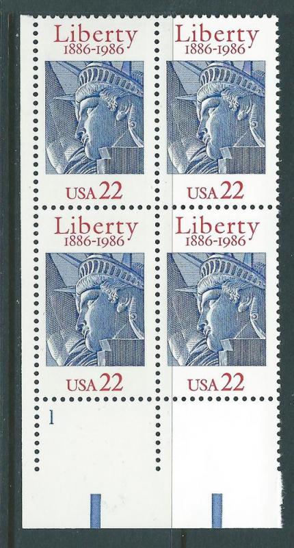 US #2224 22c Statue of Liberty Plate Block of 4(MNH) CV$2.25