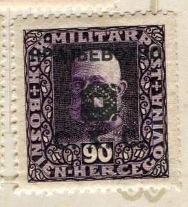 YUGOSLAVIA; 1919 early F. Joseph Bosnia Optd. issue Mint hinged 90h. value