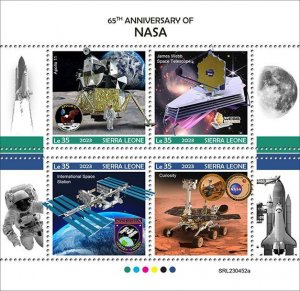 SIERRA LEONE - 2023 - NASA, 65th Anniv - Perf 4v Sheet - Mint Never Hinged