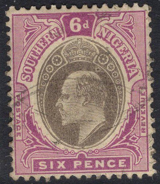 SOUTHERN NIGERIA SG27 1905 6d GREY-BLACK & BRIGHT PURPLE FINE USED