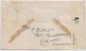 Limbe, Nyasaland to Brooklyn, NY 1942 Ty VE label & Ty II H/S (C5411)