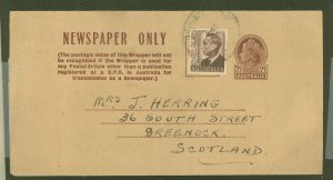 Australia   1953 QE II 2 1/2 c wrapper, used to Scotland