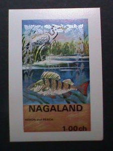 ​NAGALAND-PROMOTION SALES-HERON BIRD & PERCH FISH-MNH IMPERF S/S VERY FINE