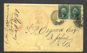 US Sc#33 Pair Cover To Canada US Red H/S Boston 1859