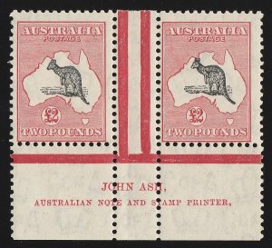 AUSTRALIA 1931 Kangaroo £2 Imprint pair VARIETY OPEN MOUTH C of A wmk cat $25000