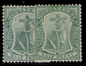 MONTSERRAT EDVII SG24 + 35, ½d SHADE VARIETIES, M MINT. Cat £27. ORDINARY PAPER