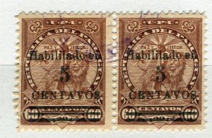 PARAGUAY; 1908 early Official surcharged issue fine used 5c. PAIR