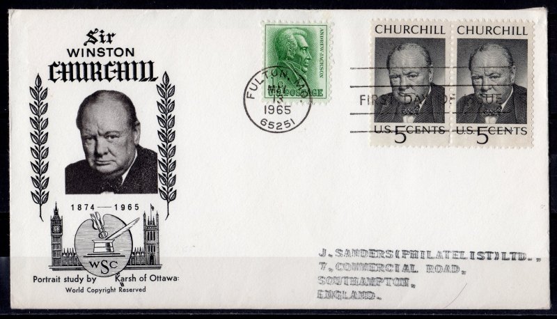 USA 1965 Sc#1264 IN MEMORIAM SIR WINSTON CHURCHILL FDC Letter to England