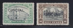 Mexico Sc O193-O194 MLH. 1927-28 Air Mail Official ovpts, cplt set, 5p signed.