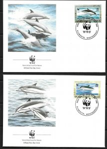 1990    MONTSERRAT  -  DOLPHINS - SET OF 4 WORLD WILDLIFE FIRST DAY COVERS  