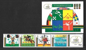 TURKMENISTAN Sc 22-23 NH issue of 1992 - STRIP+S/S - OLYMPICS 