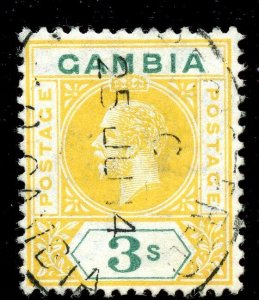 Gambia 1912 KGV 3s yellow & green very fine used. SG 101. Sc 85.