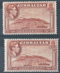 Gibraltar 1938 1d yellow-brown perf 14 sg122 fine mint 2 slight shades cat £52