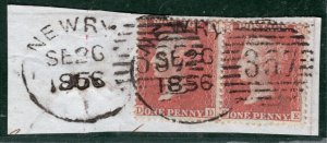 GB IRELAND SPOON QV Piece NEWRY (English-Type) 1856 1d Red Pair ORED91