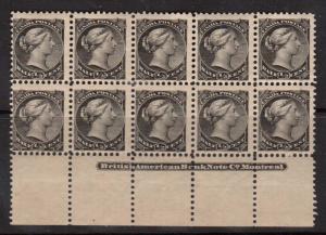 Canada #34 Mint Plate Block Of Ten With Full BABN Imprint