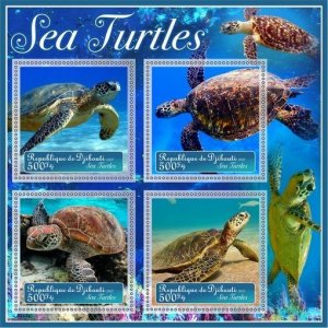 Stamps. Fauna. Sea Turtles  2022 year 1+1 sheets perforated Djibouti