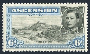 Ascension 45 perf 13, hinged. Michel 48A. George VI,1938. Three Sisters.