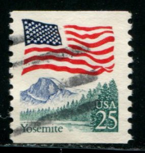 2280 US 25c Flag over Yosemite coil, used sgl