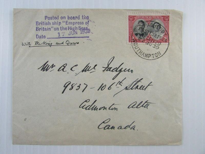 1939 Canada cover #248 Empress of Britain carrying the King & Queen CDS Fine