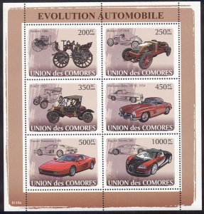Comoro Islands - 2008 s/s of 6 Automobiles #1005 cv $ 15.50 Lot # 13