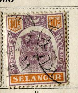 MALAYA SELANGOR;  1895 early classic Tiger issue fine used 10c. value