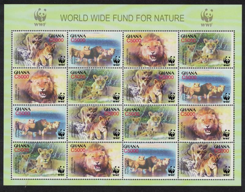 Ghana WWF African Lion Sheetlet of 4 sets SG#3432-3435 MI#3701-3704 SC#2433 a-d