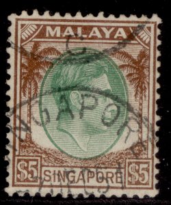 SINGAPORE GVI SG15, $5 green & brown, VERY FINE USED.