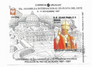 URUGUAY 1997 POPE JOHN PAUL II RELIGION POLISH IMMIGRATION MNH SOUVENIR SHEET