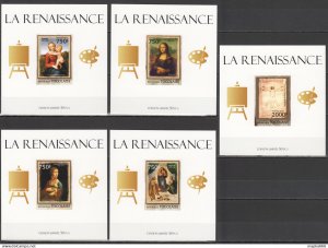 Lx432 Imperf 2013 Togo Art Paintings Renaissance Uv Cardboard 5Bl Mnh