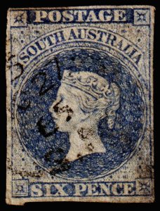 South Australia Scott 8 (1857) Used F-G, CV $200.00 M