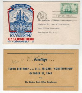 1947 STAEHLE 951 USS CONSTITUTION OLD IRONSIDES & RARE BOSTON POST OFFICE CARD!